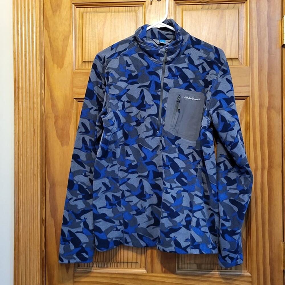 Eddie Bauer Fleece pullover Half zip jacket blue duck camo mens size Med